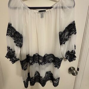 Elegant White and Black Lace Women's Top